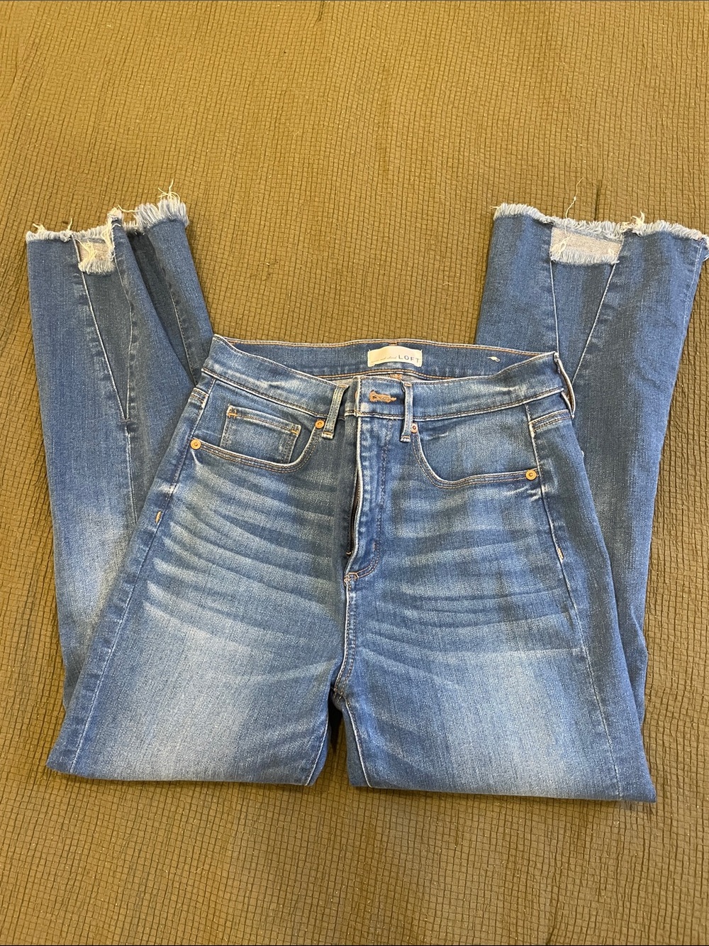 LOFT Medium Blue Flare Jeans with Frayed Hem